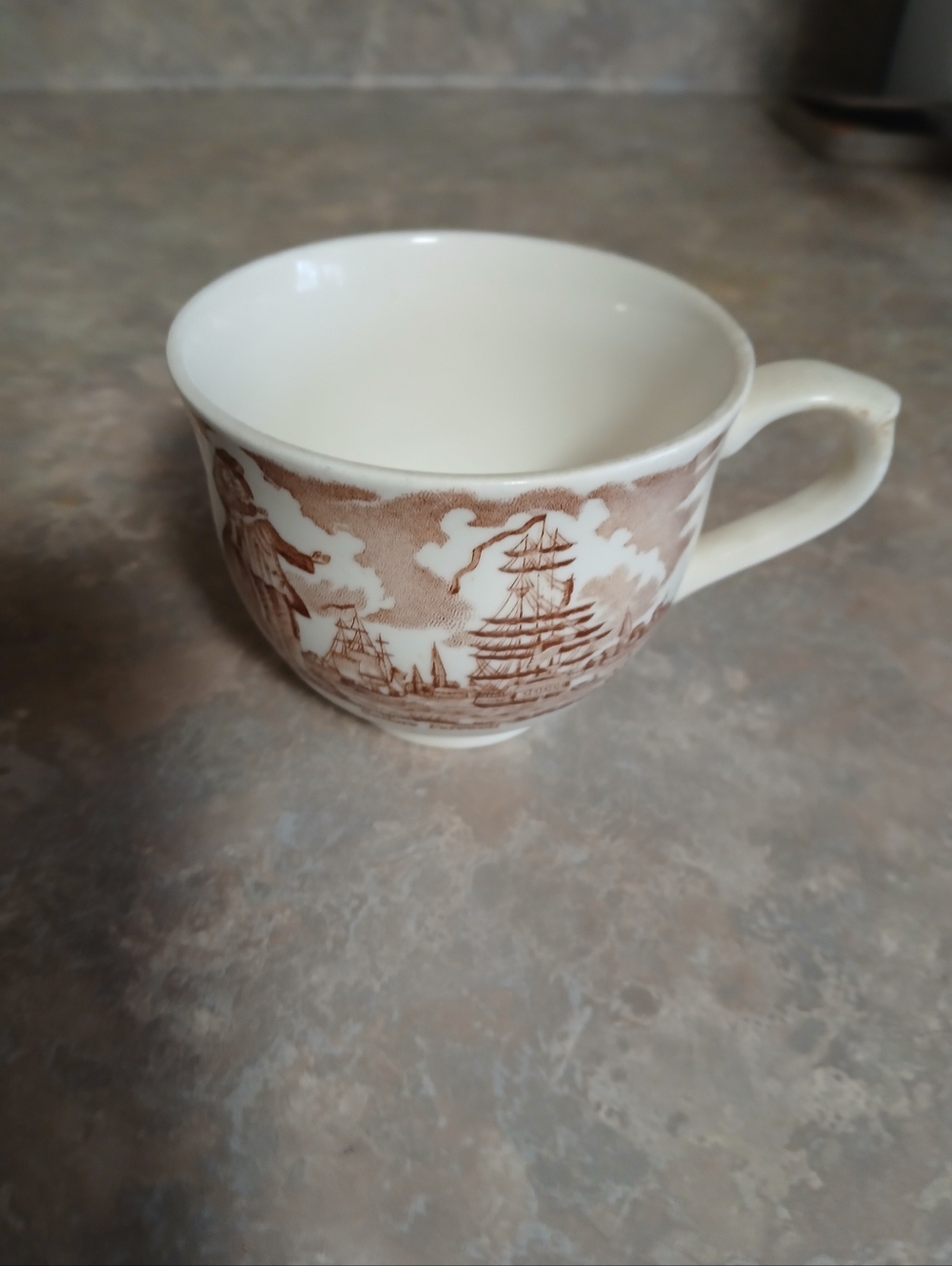 Vintage Meakin Staffordshire Brown Transferware Tea Cup 1970's Sailors Farewell